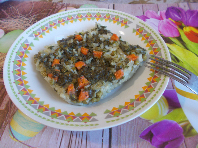 Ориз с лапад, грах и моркови на фурна